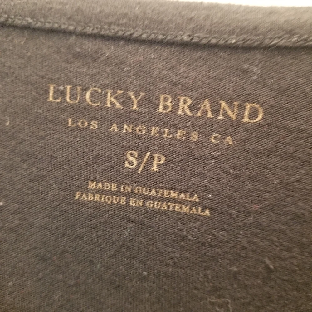 {S} Lucky Brand Gold Foil Medallion Black Tee Shirt 3/4 Sleeve
